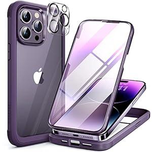 Miracase Glass Series for iPhone 14 Pro Max Case 6.7 Inch, Full-Body Clear Bumper Case with Built-in 9H Tempered Glass Screen Protector, with Camera Lens Protector (Purple)