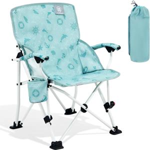 EVER ADVANCED Kids Camping Chairs with Cup Holder, Padded Folding Camping Chair Outdoor with Safety Lock, Carry Bag, Lightweight Portable Camp Chairs for Beach, Balcony, Patio, Supports 150lbs, Green, 19.3 inches x 13.4 inches x 23.6 inches