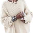 Womens Oversized Sweaters Loose Solid Casual Long Sleeve Mock Neck Knitted Jumper Tops (L,41#white)