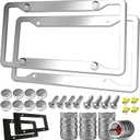 Stainless Steel License Plate Frames- 2 Pack Mirror Polished Car Plate Holder, with Screws, Chrome Caps, Heavy Duty Rustproof Metal Front Rear Car Tag Frame