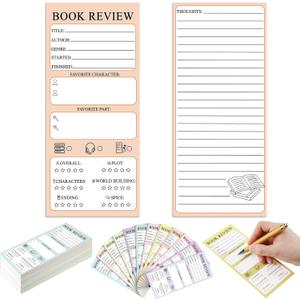 Marspark 120 Pieces Book Review Bookmarks Bulk 3.5 x 8 Inch Double Sided Reading Log Bookmark Christmas Book Lovers Gifts for Bookworms Bookish(Pastel Color)