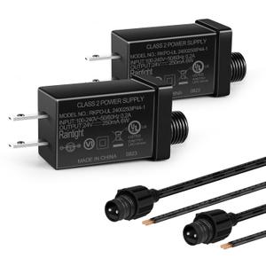 24V 6W 0.25A Class 2 Power Supply 2 Pack, AC to DC Low Voltage Transformer, IP44 Inflatable Power Adapter for LED Strip Lights, Christmas Decor Light, Indoor/Outdoor Use, UL Listed