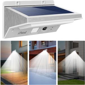 iThird Solar Lights Outdoor Motion Sensor, LED Solar Powered Outdoor Lights Stainless Steel Solar Security Light for Yard Patio Garage Porch Waterproof 3 Modes Flood Light Super Bright(Daylight)