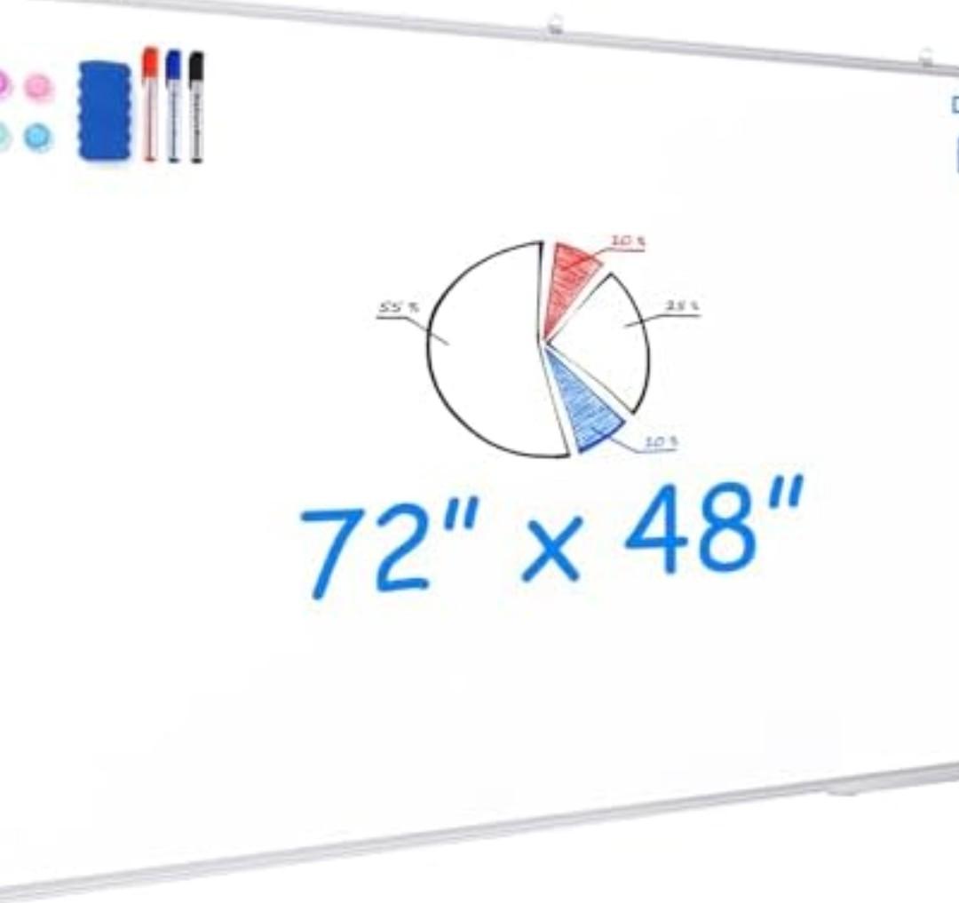 Maxtek White Board Dry Erase 72 x 48, Magnetic Dry Erase Whiteboard for Wall 6' x 4' Wall-Mounted Aluminum Frame Versatile Presentation Marker Board with a Long Pen Tray for Classroom, Office & Home