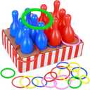Leitee 45 Pcs Carnival Themed Ring Toss and Bowling Set for Adult Party Entertainment, Includes Ticket Box, 12 Bowling Pins, 32 Toss Rings (Carnival Style)
