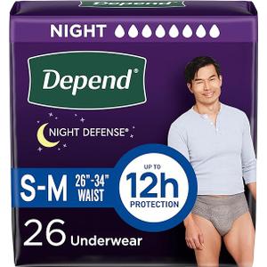Depend Night Defense Adult Diapers, Incontinence Underwear for Men, Disposable, Overnight, Small/Medium, Grey, 26 Count