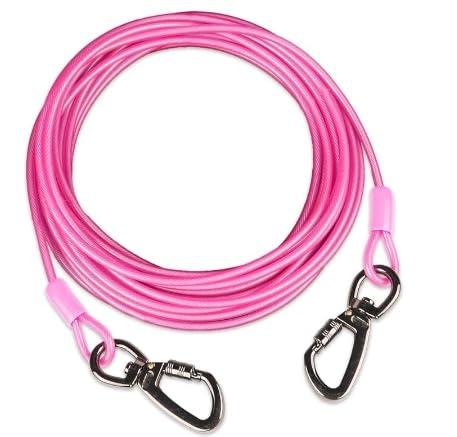 Tofeer 30FT Green Heavy Duty Dog Tie Out Cable - 500LBS Tensile, Swivel Hook & Shock Spring for Small to Medium Pets