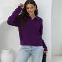 Women's Polo Sweater V Neck Long Sleeve, Pullover Knit Sweaters for Women Lapel Collar (Purple, M)