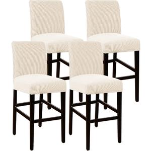 Flamingo P Stool Covers Dining Chair Seat Covers Stretch Jacquard Fabric Slipcover with Elastic Bottom Removable Set of 4, Biscotti Beige