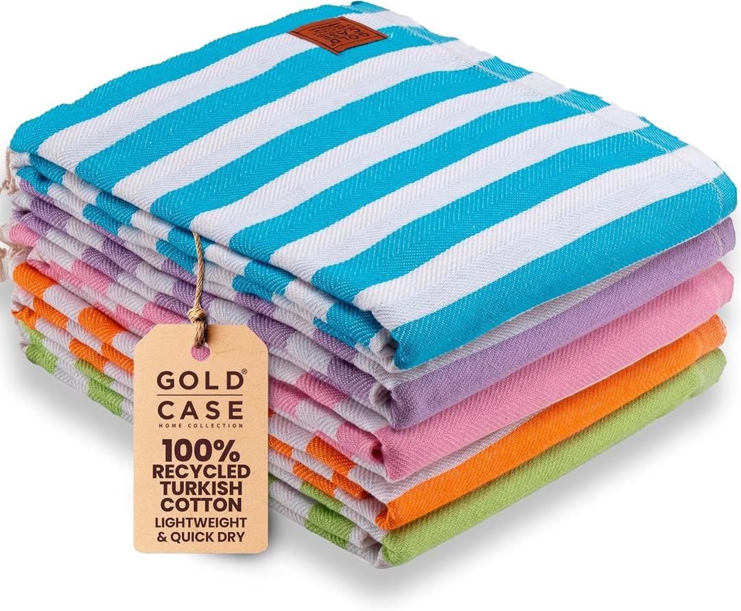Gold CASE Turkish Beach Towel Set of 5  100% Cotton Large Turkish Bath Towels 71 x 40''  MYRA Oversized, Quick Dry & Sand Free Towels  Lightweight Peshtemal  Multicolor 2