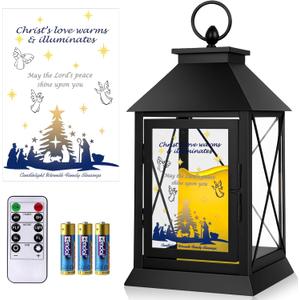 Christmas Candle Lantern Metal with LED Flickering Flameless Candles Light Xmas Decoration Lantern Indoor Outdoor Decorative for Table Home Decor Party Gift (Religion)