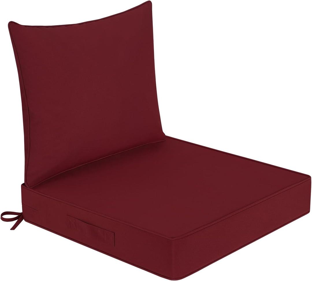 downluxe Outdoor Chair Cushions 24x24 with Removable Cover, Waterproof Patio Furniture Cushions, Deep Seat Cushions for Outdoor Furniture with Backrest for Sofa, Couch and Patio Chairs, Burgundy