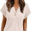AUTOMET Women Tops Summer Sweaters Short Sleeve V Neck Henley Shirts Dressy Button Blouses