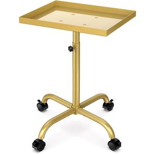 Salon Rolling Tray Hair Stylist Tray Cart, Tattoo Tray Dental Tray Adjustable Height, Metal Service Tray Trolley, Medical Storage Tray Cart Rolling Trolley (Champagne Gold)