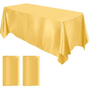 MCEAST 2 Packs Satin Tablecloth 102 x 58 Inches Rectangular Table Overlay Cover Bright Silk Tablecloth Smooth Fabric Table Decor for Wedding Banquet Decoration (Gold)