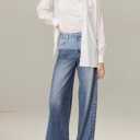 Womens French Terry Wide Leg Sweatpants Jeans Stretch Breathable Comfort Pants for Casual & Workout Y2K Clothes (Blue, M)