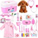 Girl Toys Doctor Kit for Toddlers 3-5 with Plush Dog, 39 PCS Kids Vet Play Set with Heartbeat Sound Stethoscope & Dress Up Toddler Doctor Costume & Hat, Pretend Play Pet Vet Toy for Girls Gifts