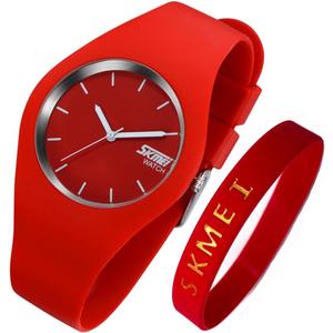 SKMEI Watches for Young Women Lady Sports Silicone Band Waterproof Fashion Casual Simple Quartz Analog Teens Girls Gift Black Wrist Watch L9068red
