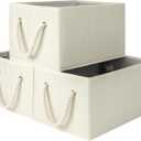 StorageWorks Large Storage Baskets for Organizing, Foldable Storage Baskets for Shelves, Fabric Storage Bins with Handles, Beige, White & Ivory, 3-Pack (14 " L x 10 " W x 8" H)