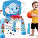 Wee Wonders Toddler Basketball Hoop & Soccer Goal Tball Set, Kids Sport Toys with Light & Sound, Musical Activity Center Toys for 1 2 3 Years Old Boys, Christmas Birthday Gifts for Baby 12-18 Months