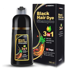 IIIMEIDU MEIDU Black Hair Dye Shampoo 3 in 1, Shampoo for Color Treated Hair 100% Gray Coverage for Women Men, Natural Herbal Ingredients Champu Para Canas pintar el pelo 500ml