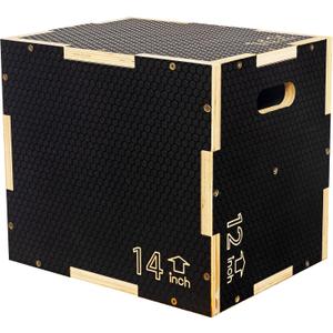 3 in 1 Non-Slip Wooden Plyo Box Plyometric Box Jumping Exercise, Multiple Sizes (Black)