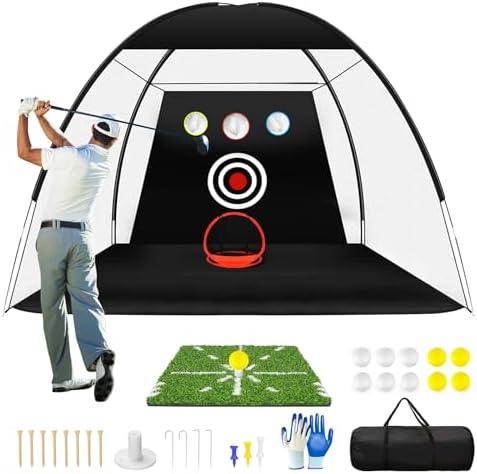 Eapele Golf Net, 10x7ft Golf Practice Net with Mat, All-in-One Mult-Target Golf Hitting Net for Backyard Driving Chipping Indoor Outdoor Training