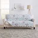 Reversible Floral Patchwork Furniture Protector Scalloped Edge Stain Resistant Printed Furniture Protector Maribel Collection (Sofa, Gray/Aqua)