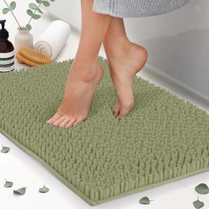 Chenille Bath Mats 34"x21", Plush Absorbent Bath Mats Quick Dry, Soft & Machine Washable, Non Slip Carpet for Bathroom, Thick Bathroom Rugs, Shower Restroom Rug Mat, Alfombras De Bao, Bathrugs Matts (Sage Green)