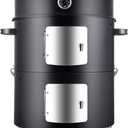 Realcook Vertical 17 Inch Steel Charcoal Smoker, Heavy Duty Round BBQ Grill for Outdoor Cooking, Black