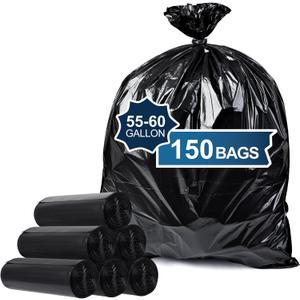 55-60 Gallon Trash Bags - 150 Count Large Garbage Bags Heavy Duty, Large Black Trash Bags for Outdoor, Commercial, Contractors, Lawn and Leaf Bags.