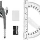 4 x Unjoo Compass and Protractor Set, 6 Inch Protractor with Swing Arm (Gray)