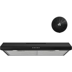 FIREGAS 30 Inch Black Under Cabinet Range Hood, Ducted/Ductless Convertible Kitchen Vent Hood with LED Light, 3-Speed Exhaust Fan, Push Button Control, Slim Stove Hood for Modern Kitchen