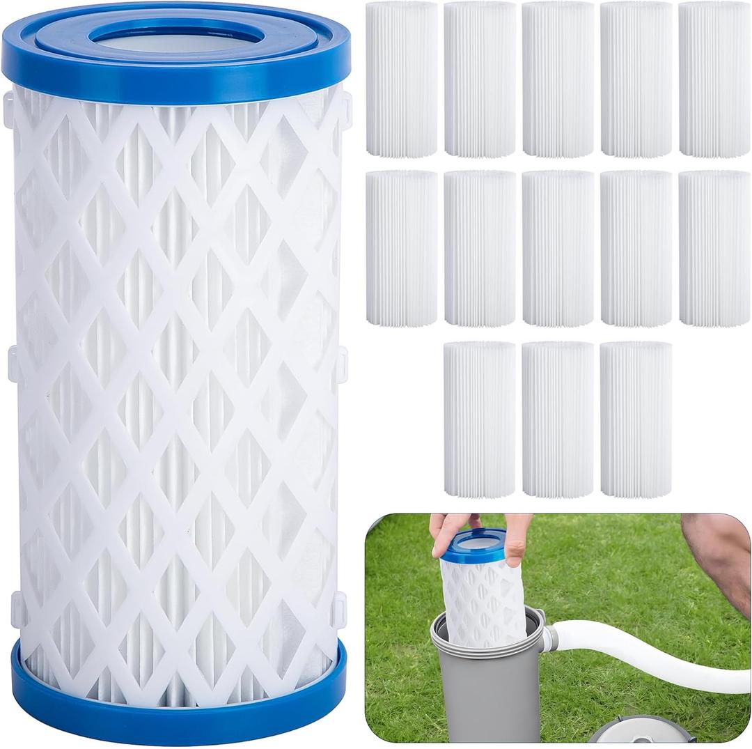 Universal Type A/C/III Pool Filter Cartridge, 14 Pack Reusable Pool and Spa Filter Paper Replacement, Pools Pump Cartridge Filtration Kit for Above Ground Pools Filtration Keep Water Clean