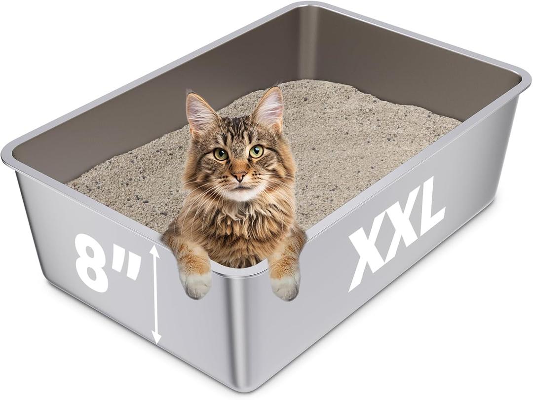Stainless Steel Cat Litter Box, 23.6"x15.8"x8" XXL Stainless Steel Litter Box 8 inch Deep, Extra Large Metal Litterbox for Big Cats, Non Stick Surface, Easy to Clean, High Sided