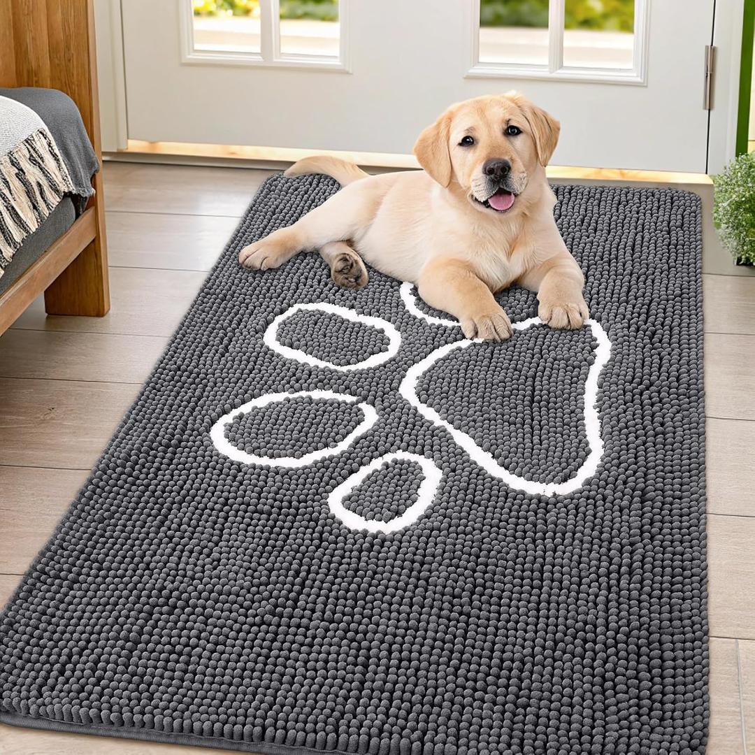 Smiry Dog Door Mat for Muddy Paws, Absorbent Dirt Trapper Non Slip Quick Dry Washable Chenille Mat for Mud Dogs, Entry Rug for Indoor and Outdoor (47x32 Inches, Dark Grey) (47.0"L x 32.0"W x 1.0"Th)