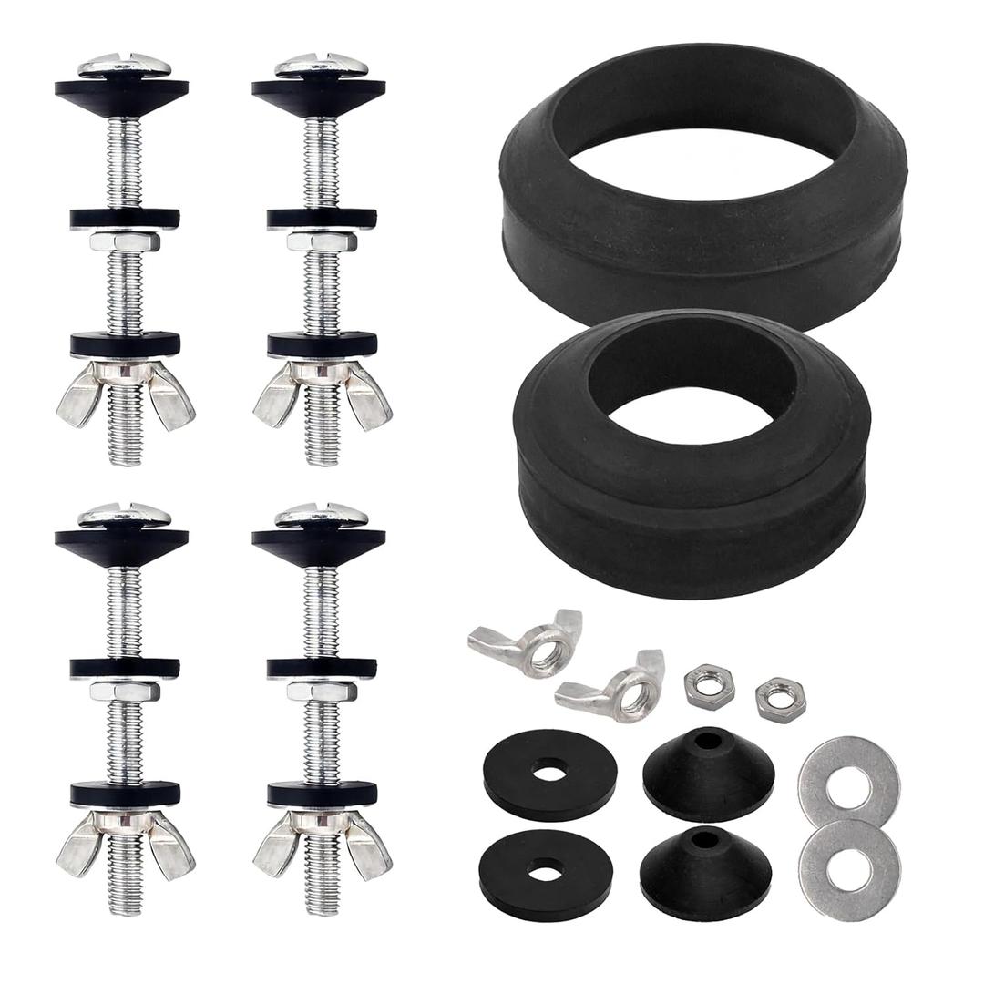 Universal Toilet Tank to Bowl Gasket Kit,Heavy Duty Toilet Bolts,2 Kind Gasket and 4 Pieces 5/16 * 3.15 Inch Toilet Tank Bolts,Fits Most 2-Inch and 3-Inch Leak Resistance Toilet Flush Valve Opening
