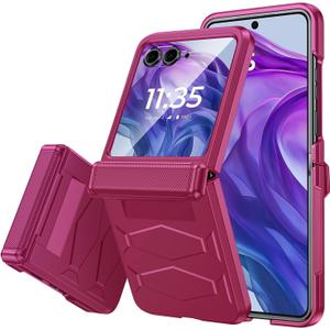 Vizvera for Motorola Razr+ (Plus) 2024 Case with Hinge Cover, Built-in Screen Protector Shockproof All-Inclusive Smartphone Cover Wireless Charging for Motorola Razr+ (Plus) 2024(Magenta)