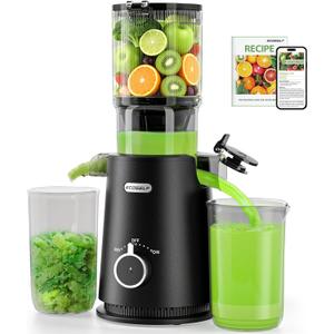 ECOSELF Cold Press Juicer - Wide Mouth Feed Chute For Fruits & Vegetables & Leafy Greens - Juice Extractor Machine With Self Feeding & Hands-Free Design - Juicer Machines Easy to CleanWith Brush
