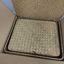 2 Pack 2 Size Seagrass Storage Bins with Lid,Boho Wicker Woven Organizer set, Decortive Rattan Basket Storage for Makeup Books Shelves Closet