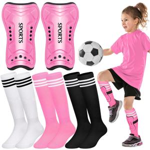 Liliful 4 Pcs Soccer Shin Guards Set for Girl Kids Youth Include 1 Shin Guards & 3 Sport Socks Protective Lightweight Gear Leg Pads Gear for 3-15 Girls Boy Children Teens (Medium, Pink) Liliful 4 Pcs Soccer Shin Guards Set for Girl Kids Youth Include 1 Shin Guards & 3 Sport Socks Protective Lightweight Gear Leg Pads Gear for 3-15 Girls Boy Children Teens (Medium, Pink)