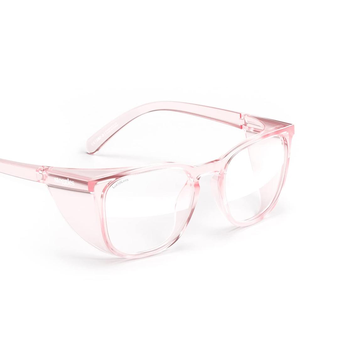Stoggles Square Z87.1 Certified Polycarbonate Safety Glasses, Scratch & Shatter-Proof, Blue-Light & UV Blocking Lens, Top & Side Shields, Anti-Fog Dip Coated, Durable, Protective & Stylish Eyewear (Medium, Blush)