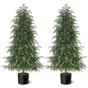 4FT Real Touch Cedar Topiary Trees for Front Porch Decor, Artificial Shrubs Faux Plants Potted UV Resistant Fake Greenery for Outdoor Indoor Door Garden Farmhouse Home Decoration (Set of 2)
