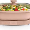 bella Make & Take Electric Skillet, Fits-anywhere kitchenware, EverGood Ceramic Coating, Adjustable Temperature & Dishwasher-Safe Tempered Glass Lid, Cast Aluminum Base, 1200 Watt, Blossom