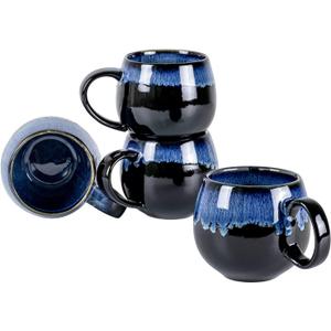 UNICASA Coffee Mugs Set, 18oz Ceramic Jumbo Mugs Set of 4, Porcelain Cereal, Soup Cups with Handles for Coffee, Tea, Milk, Latte and Cocoa, Microwave Safe - Reactive Blue