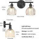 Matte Black 2 Light Bathroom Vanity Light,14.9in Modern Bathroom Lighting Fixtures Over Mirror with Clear Crystal Glass Shade,Vintage Vanity Lights for Bathroom Living Room Bedroom（not include bulbs)