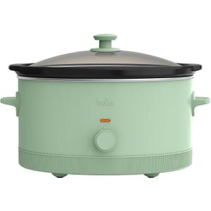 bella 6.0 Qt Manual Slow Cooker, Ceramic Nonstick Coating, 3 Temperature Settings, Dishwasher Safe Stoneware Pot and Tempered Glass Lid, Cool Touch Handles & Tangle Free Cord Wrap, Seaglass