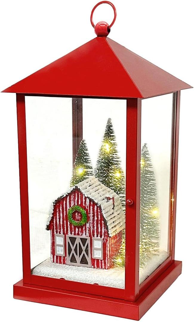11’’ Lighted Christmas Lanterns with 10 Warm White Lights Built-in Timer, Christmas Decorations for Indoor