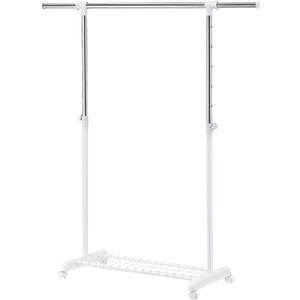 LiaMeE Adjustable Clothing Rack for Hanging Clothes, Heavy Duty Garment Rack with WheelsFree Standing Rolling Clothes Rack with Shelf & Grid, Easy Assembly Standard Rod, White & Chrome