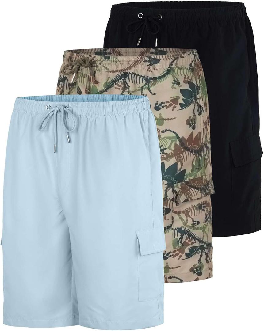 Real Essentials 3 Pack: Boys Swim Trunks with Pockets Swimsuit with Mesh Lining UPF 50